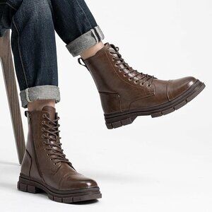 Men's Boots Fashion High Top Motorcycle Boots Waterproof Boots for Men Brown